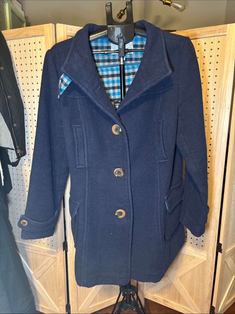 Vintage 2008 Old Navy Wool Pea Coat with Plaid Lining